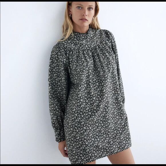 NWOT Zara Black White Printed Poplin Dress. - Picture 2 of 10